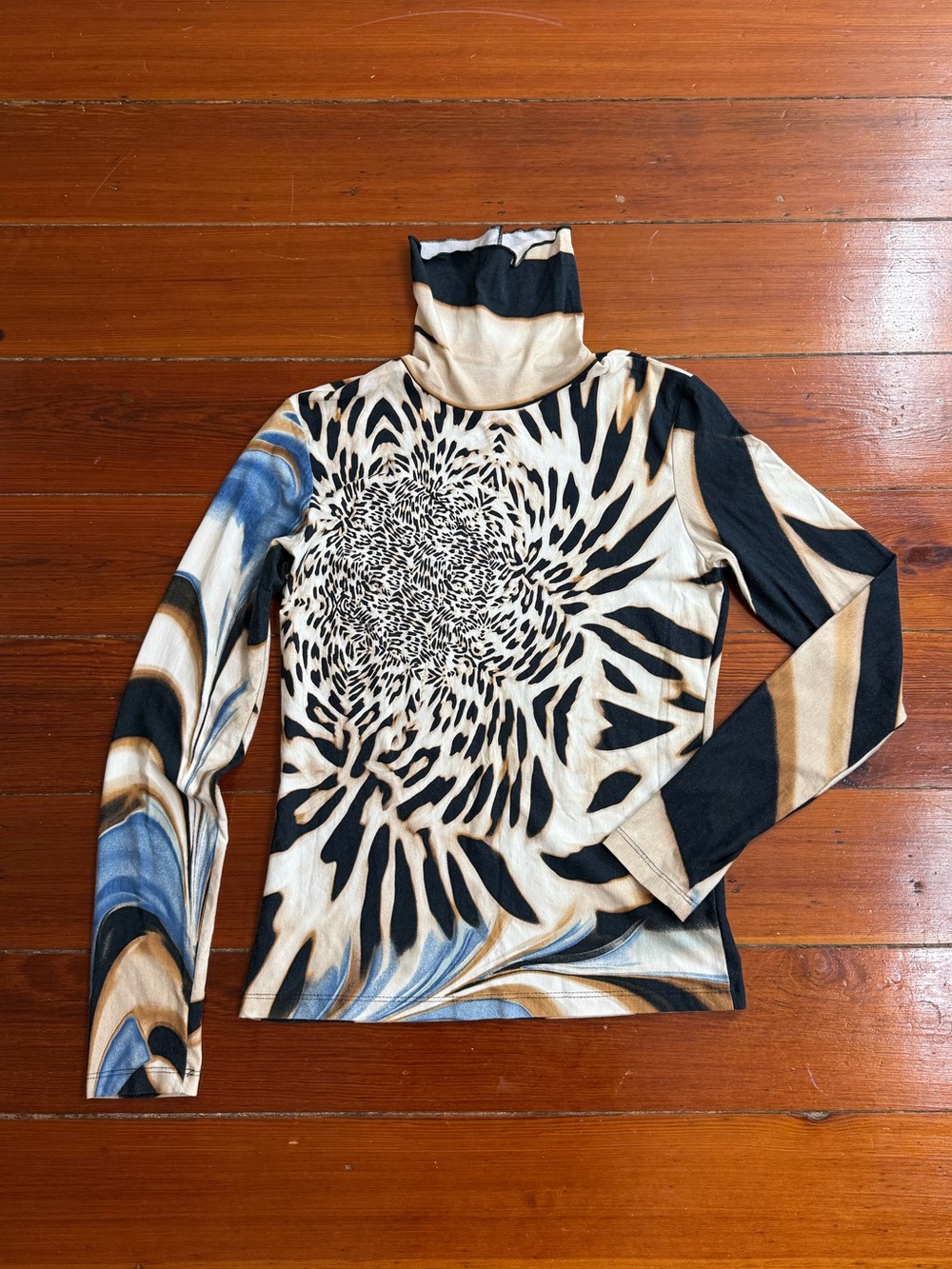 Carilyn Vaile Vintage Abstract Animal Print Turtleneck Top Y2K Sz M 💛🍄